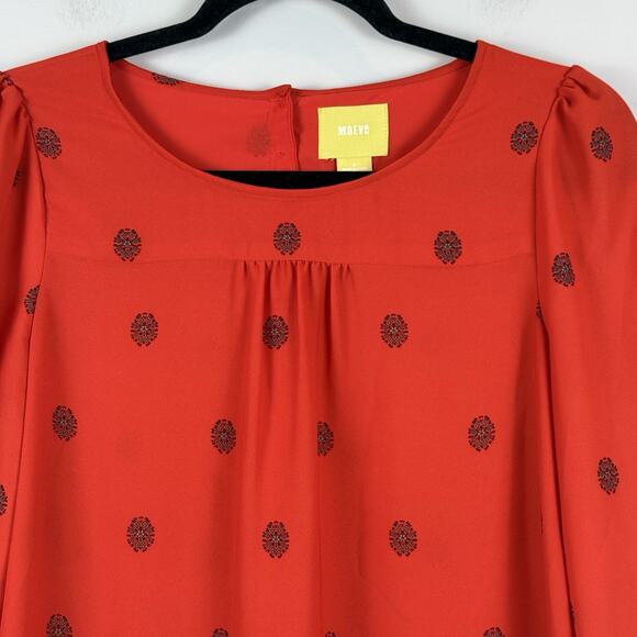 Maeve Anthropologie Rila Top Womens 6 Red Floral Border Boho 3/4 Sleeve Blouse - Picture 4 of 9